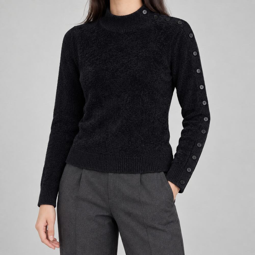 Provence d'Amour Women's M Black Chenille Sweater Button Sleeve Vintage